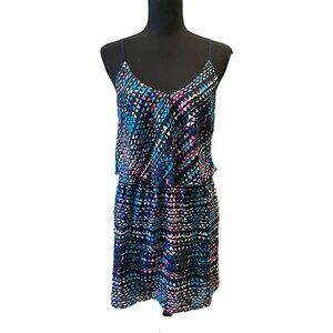 Geometric Print Mini Dress - Blue & Pink Abstract Sleeveless Summer Dress Y2K